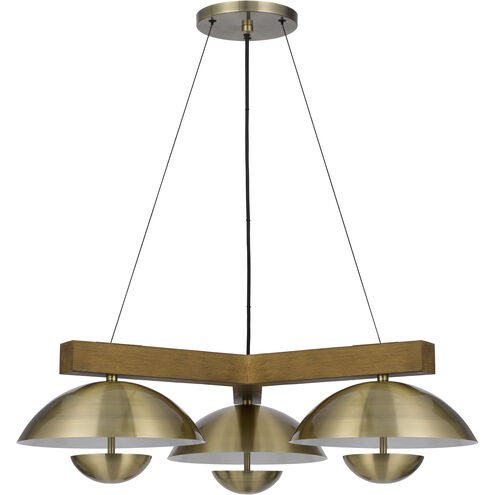 Lakeland LED 32 inch Antique Brass and Wood Pendant Ceiling Light