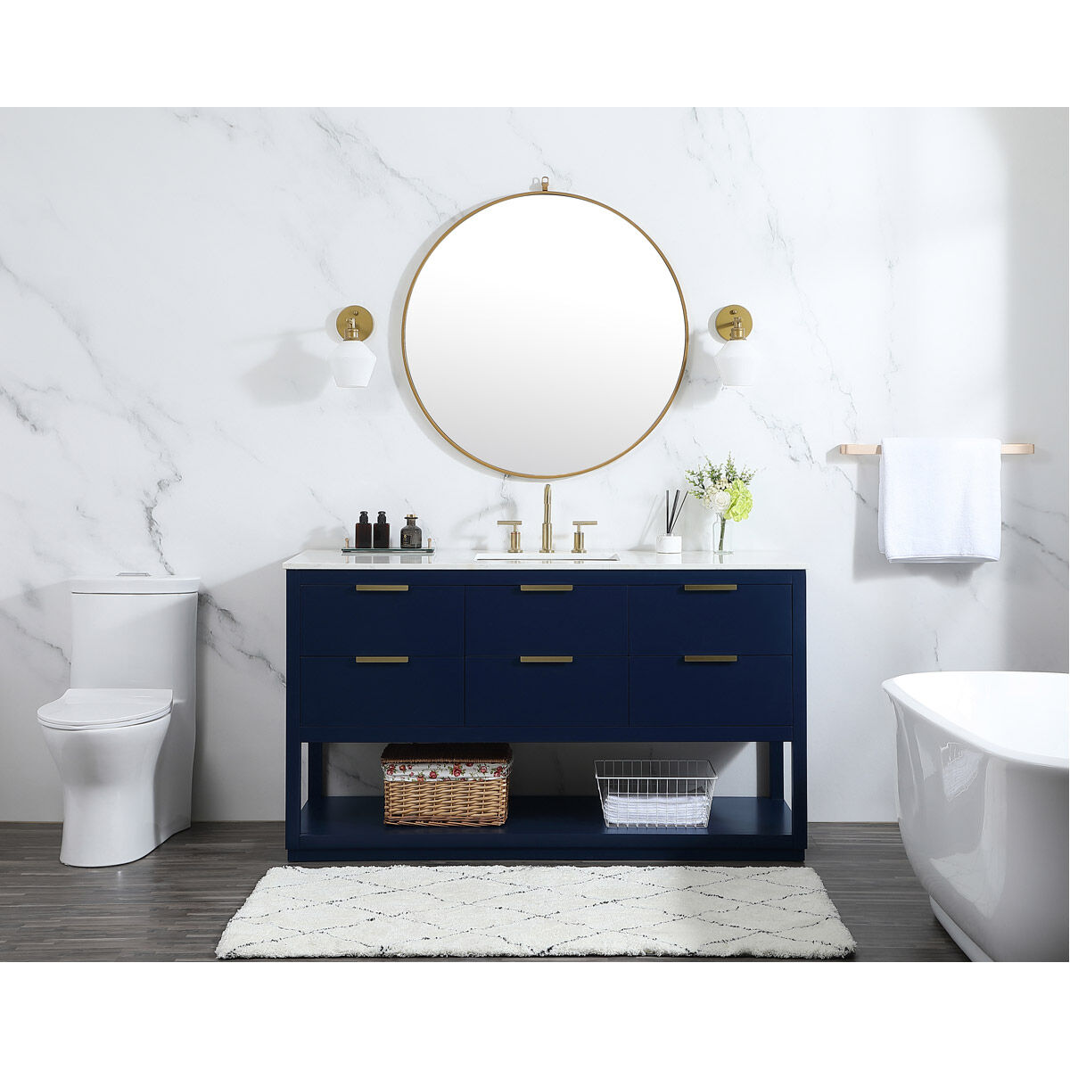 Larkin 60 X 22 X 34 inch Blue Vanity Sink Set in 1