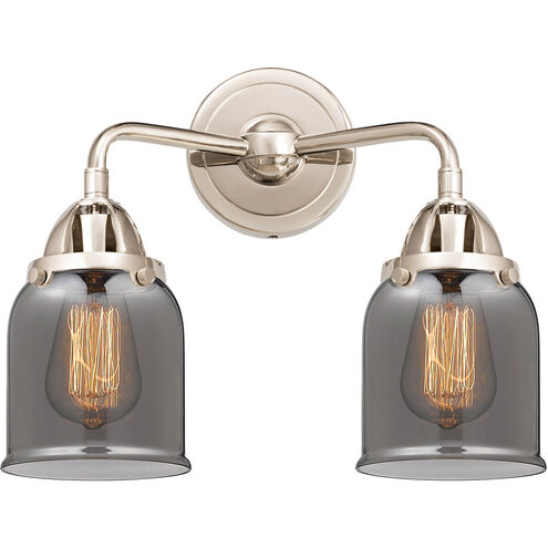 Nouveau 2 Small Bell 2 Light 13 inch Polished Nickel Bath Vanity Light Wall Light in Plated Smoke Glass