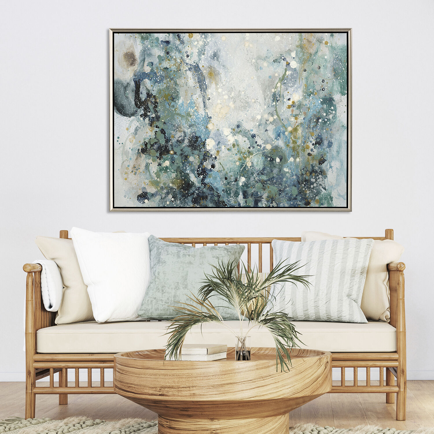 Abstract Blue and Green and Turquoise and Yellow Canvas