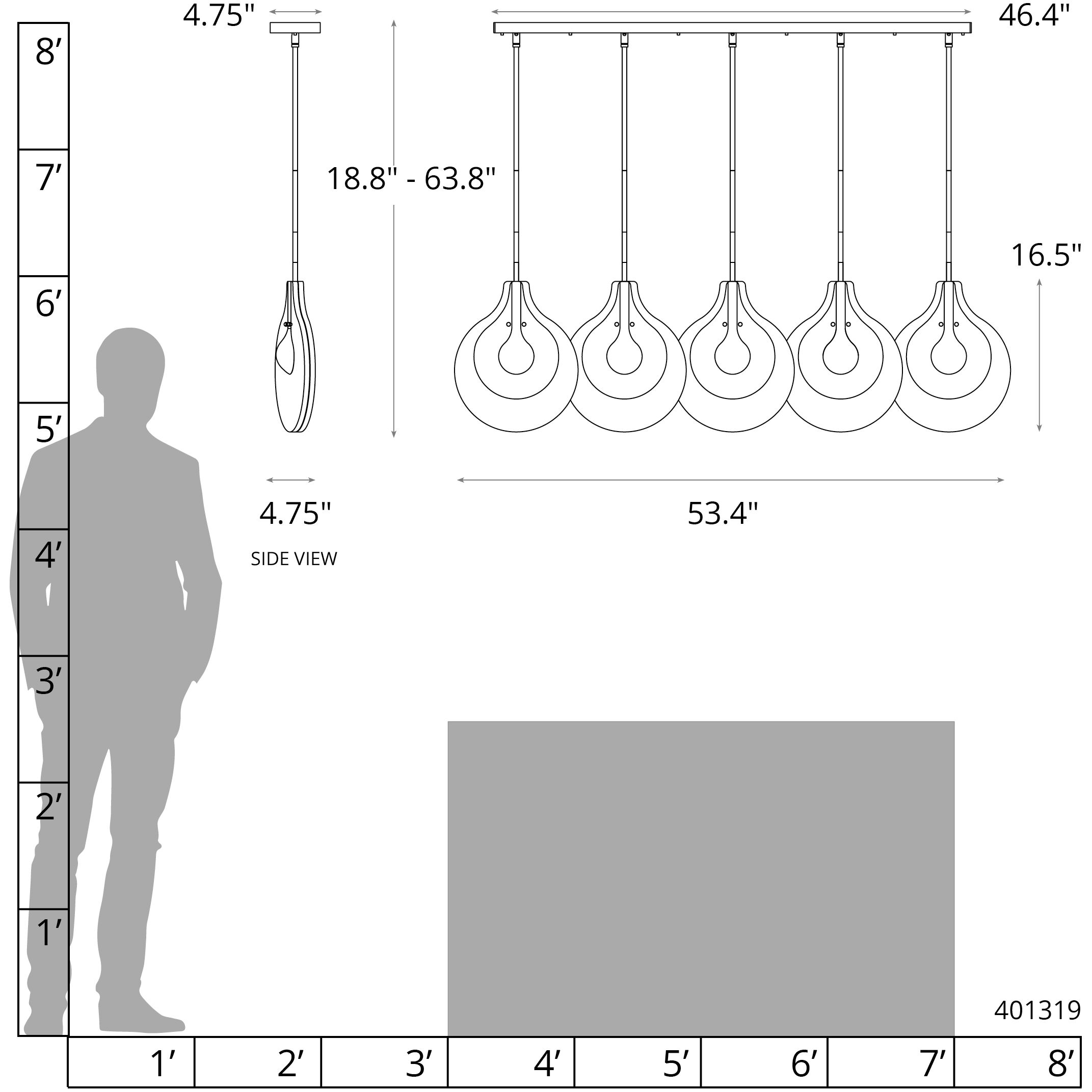 Art & Alchemy Veneto 5 Light 53.4 inch Sterling Linear Pendant Ceiling Light