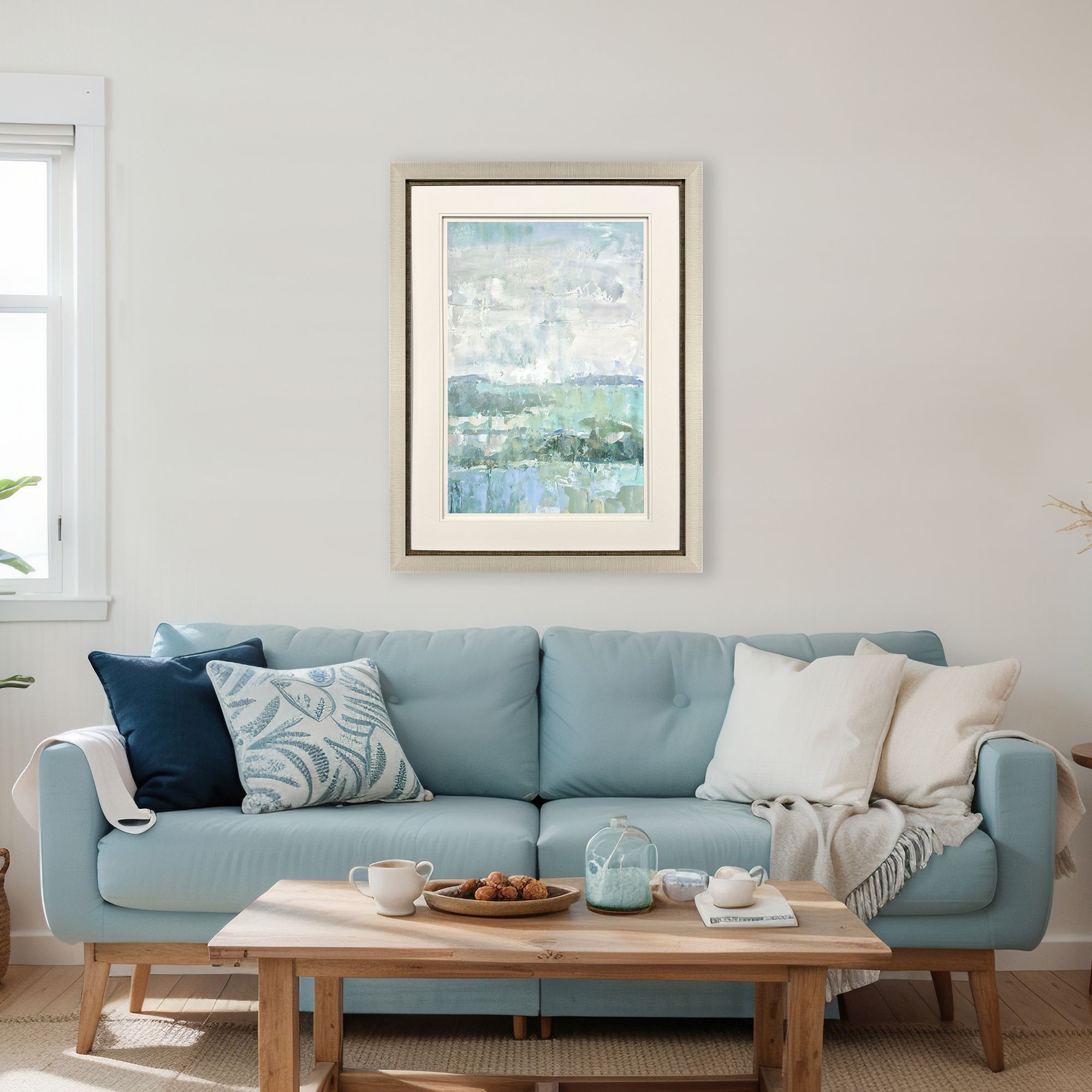 Serene Blue and Green and White Framed Art