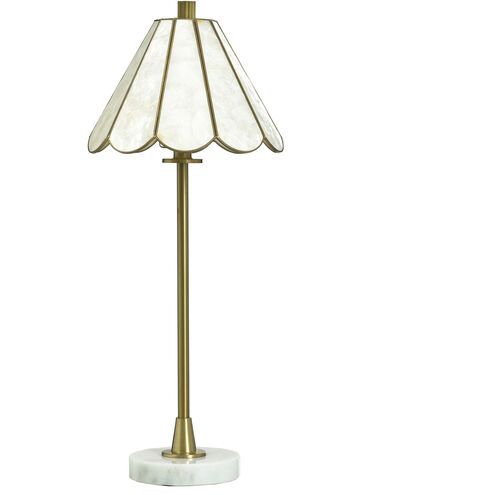 Verity 26 inch 40 watt White Marble and Polished Brass Table Lamp Portable Light