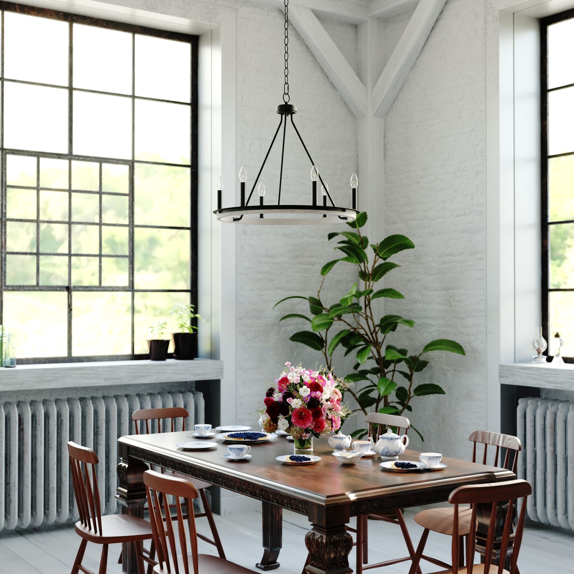 Russel LED 24.75 inch Matte Black and Weathered Gray Chandelier Ceiling Light