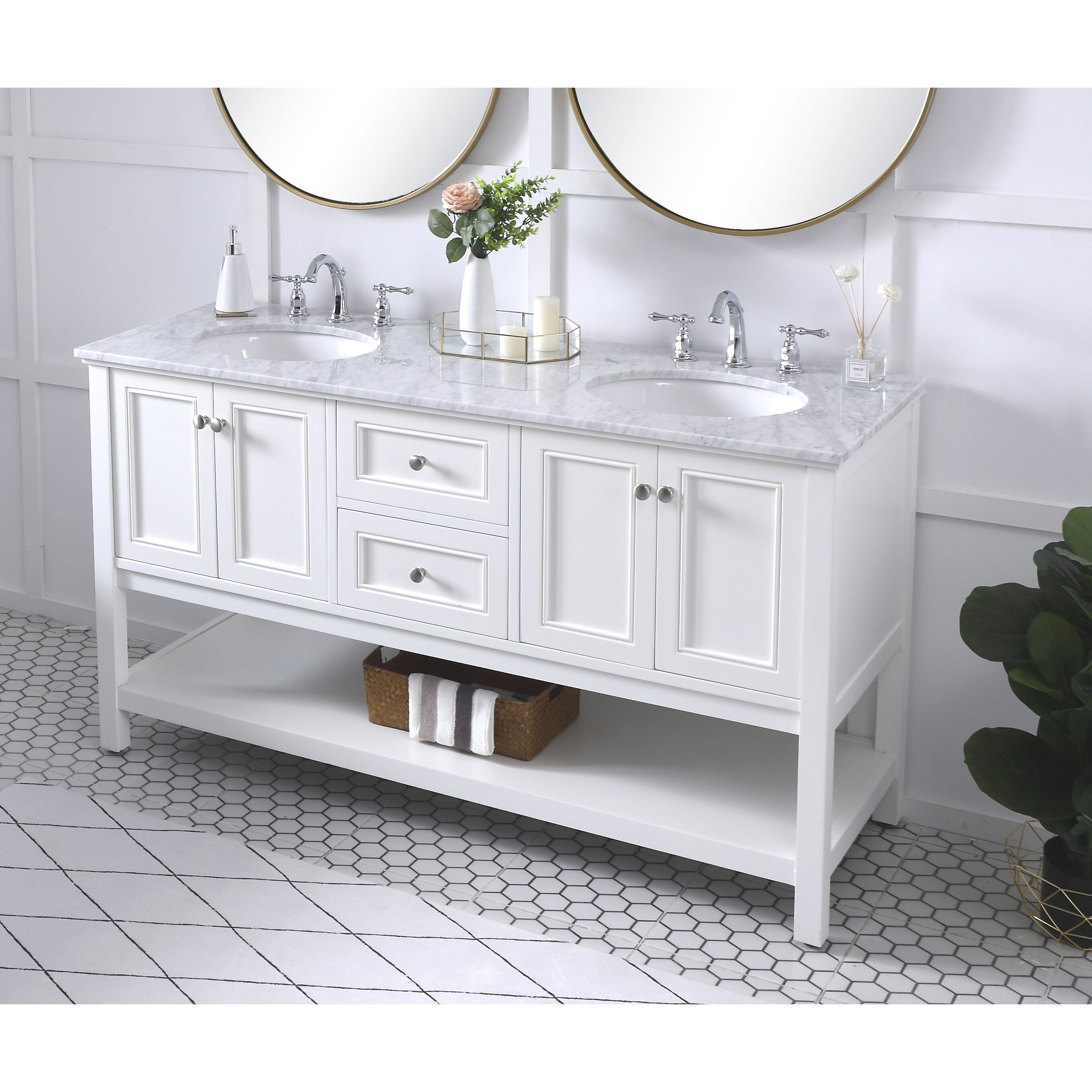 Metropolis 60 X 22 X 34 inch White Vanity Sink Set