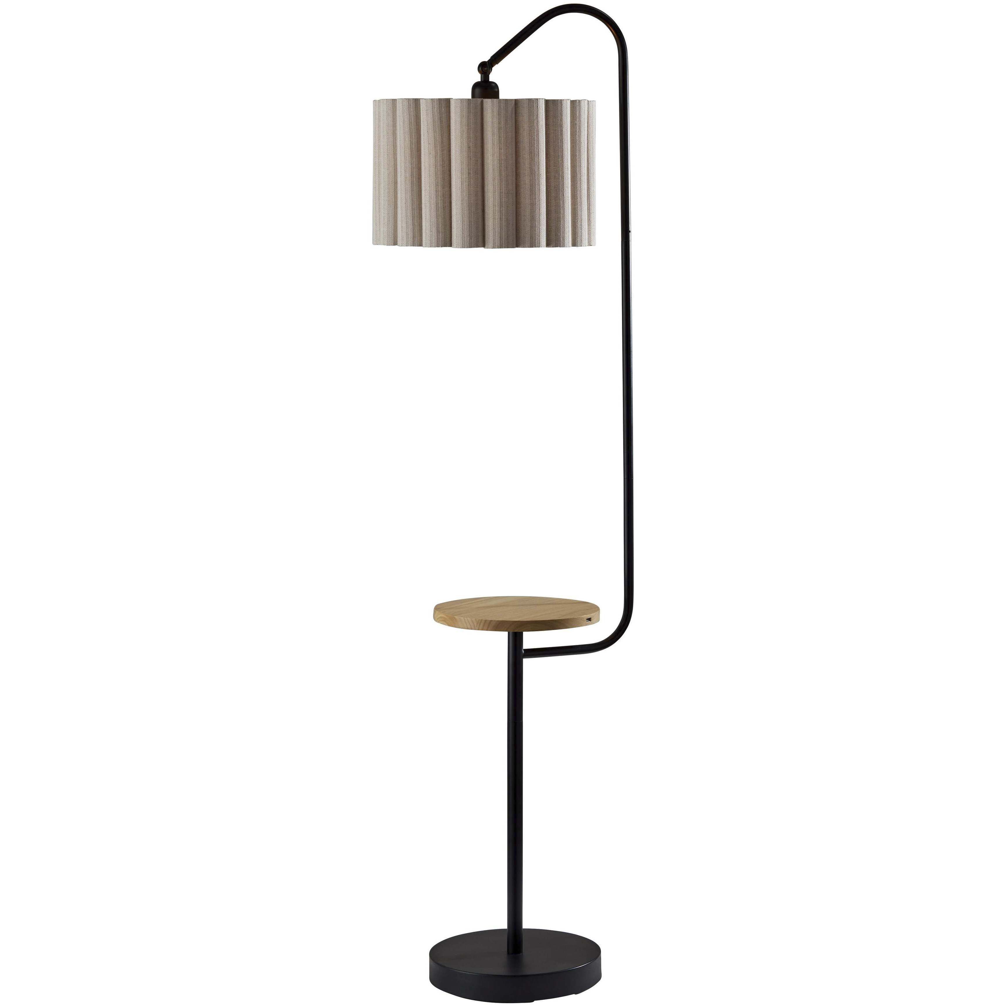 Caldwell 62 inch 100.00 watt Black and Natural Wood Shelf Floor Lamp Portable Light