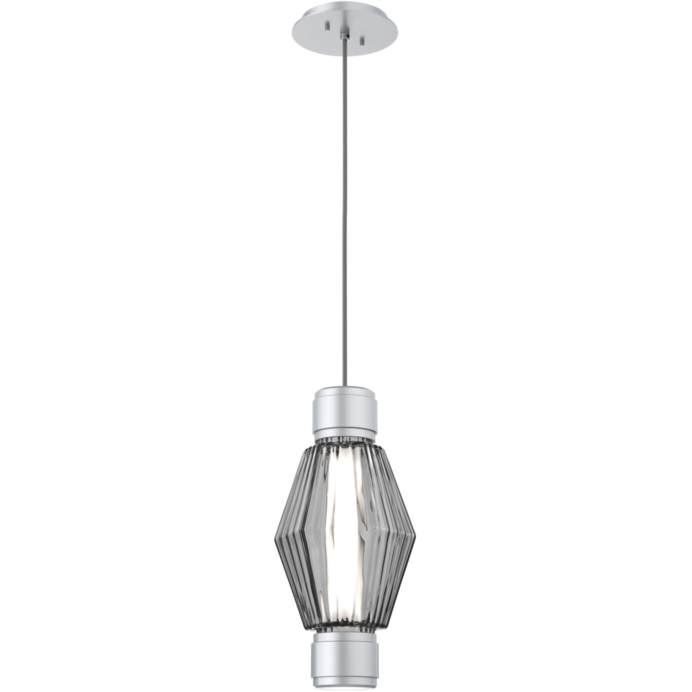 Aalto Mandrel LED Classic Silver Pendant Ceiling Light in 3000K LED, Optic Rib Smoke