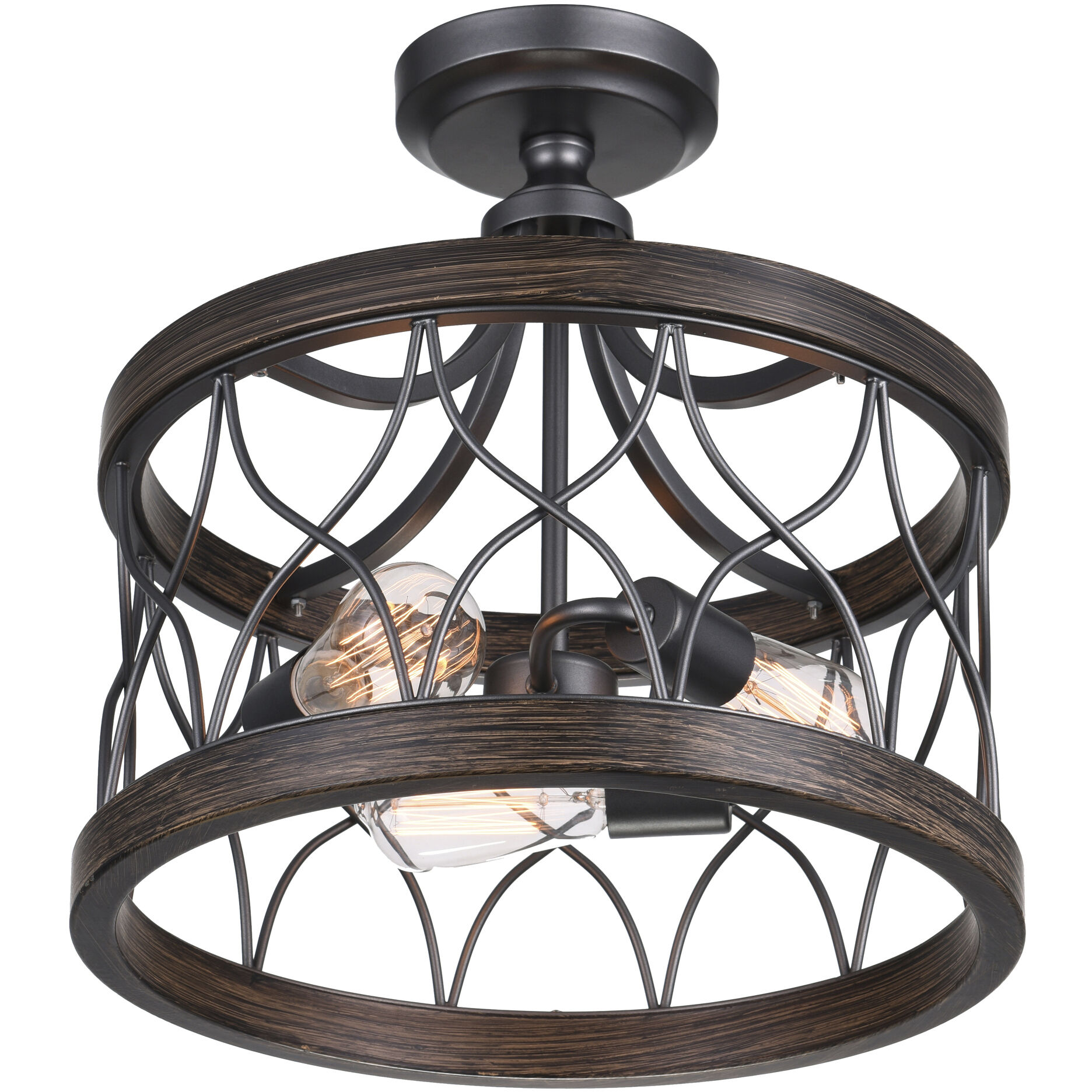 Amazon 3 Light 16 inch Gun Metal Cage Semi-Flush Mount Ceiling Light