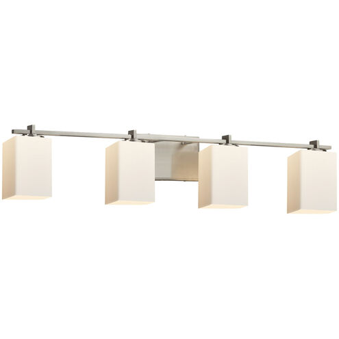 Fusion 4 Light 34.25 inch Brushed Nickel Vanity Light Wall Light in Square with Flat Rim, Incandescent, Opal Fusion