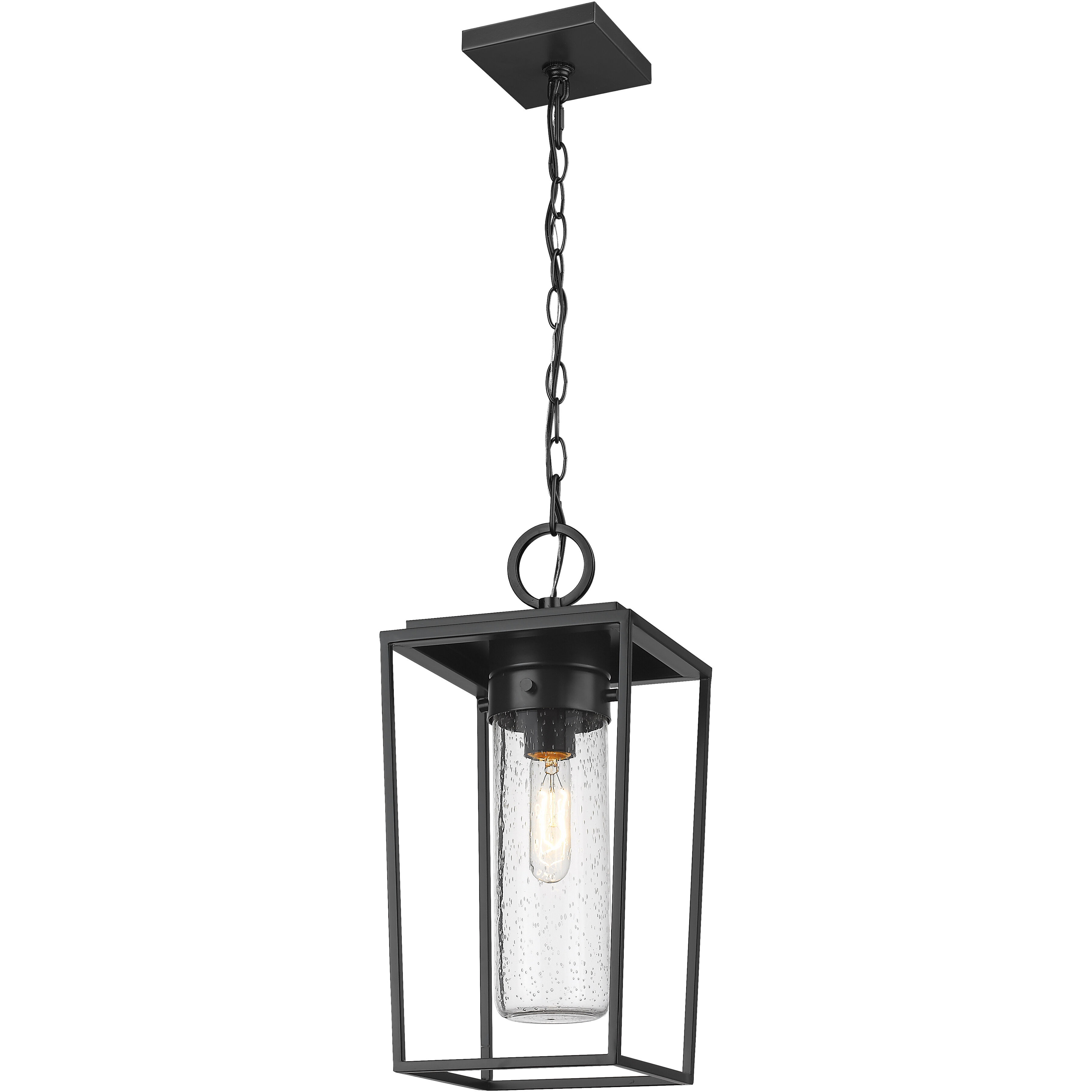 Sheridan 1 Light 8 inch Black Outdoor Chain Mount Ceiling Fixture in Seedy Glass