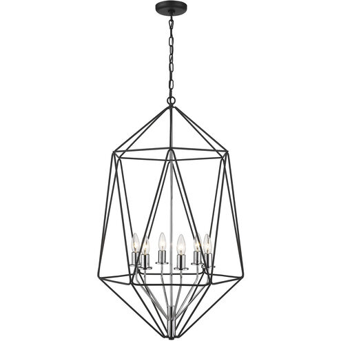Geo 6 Light 21.5 inch Matte Black and Chrome Chandelier Ceiling Light