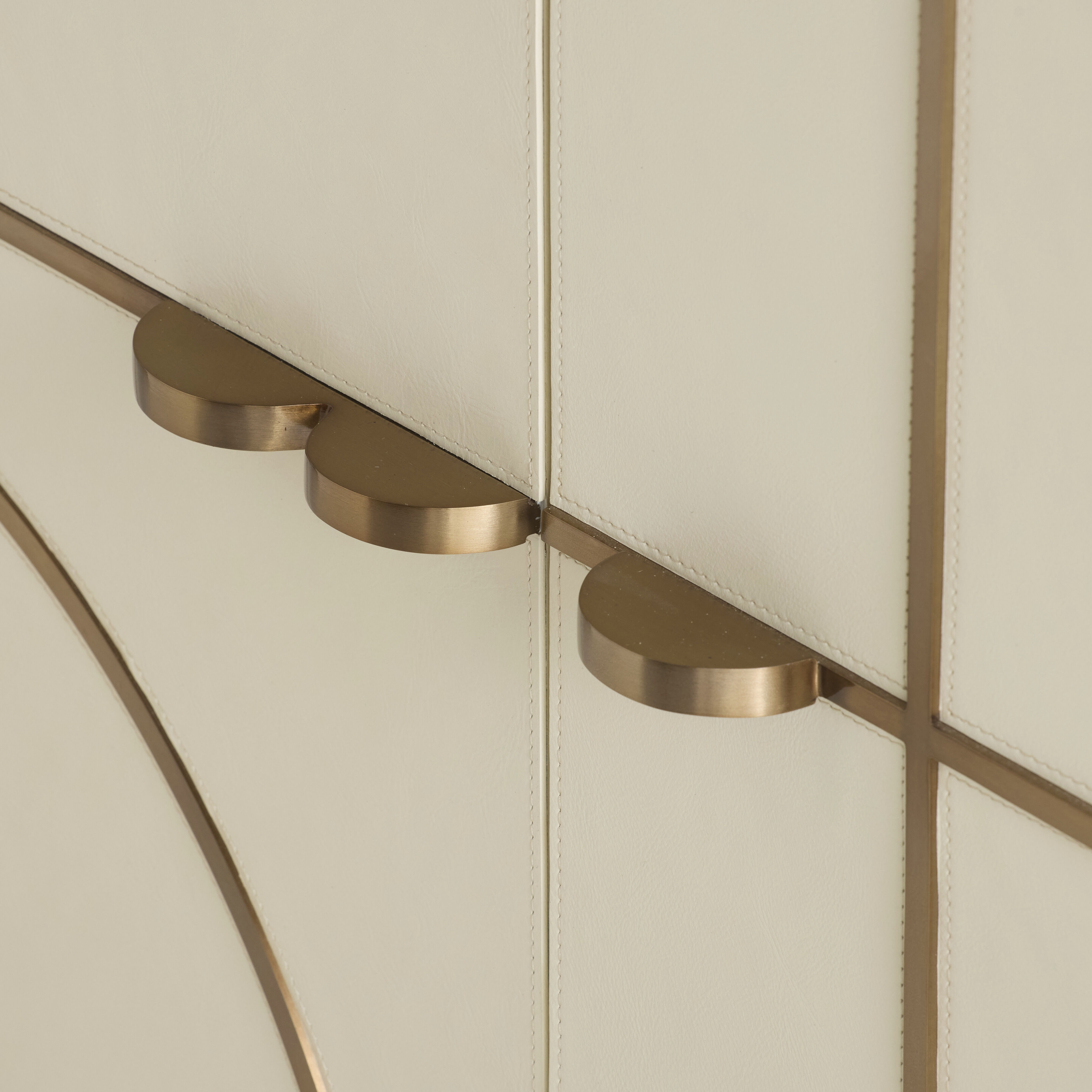 Montevito 84.5 inch Ivory and Antique Brass with Satin Walnut Credenza