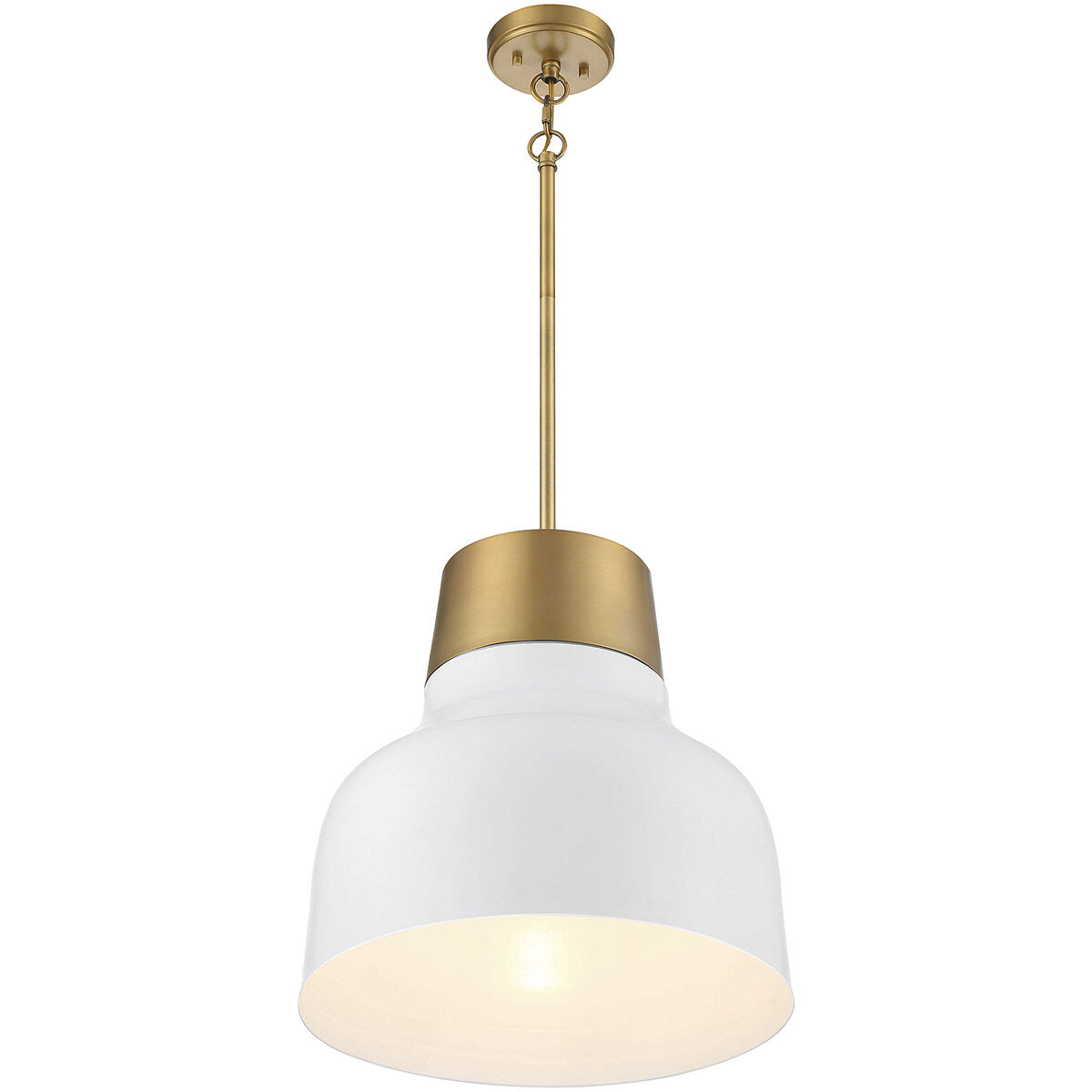 Vintage 1 Light 17 inch White and Natural Brass Pendant Ceiling Light in White with Natural Brass