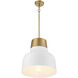 Vintage 1 Light 17 inch White and Natural Brass Pendant Ceiling Light in White with Natural Brass