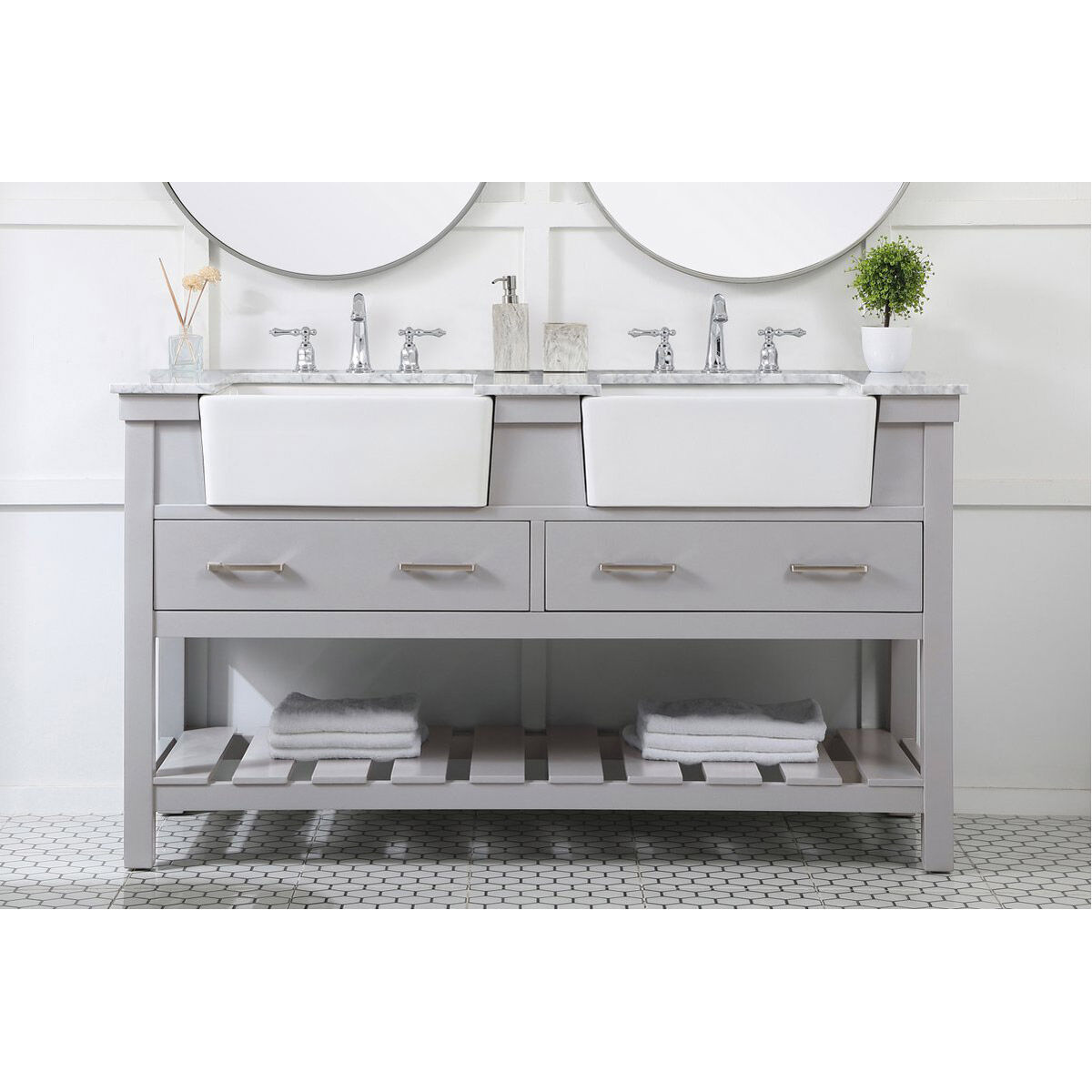 Clement 60 X 22 X 34 inch Grey Bathroom Vanity Cabinet