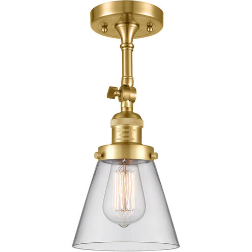 Franklin Restoration Small Cone 1 Light 6 inch Satin Gold Semi-Flush Mount Ceiling Light in Clear Glass, Franklin Restoration
