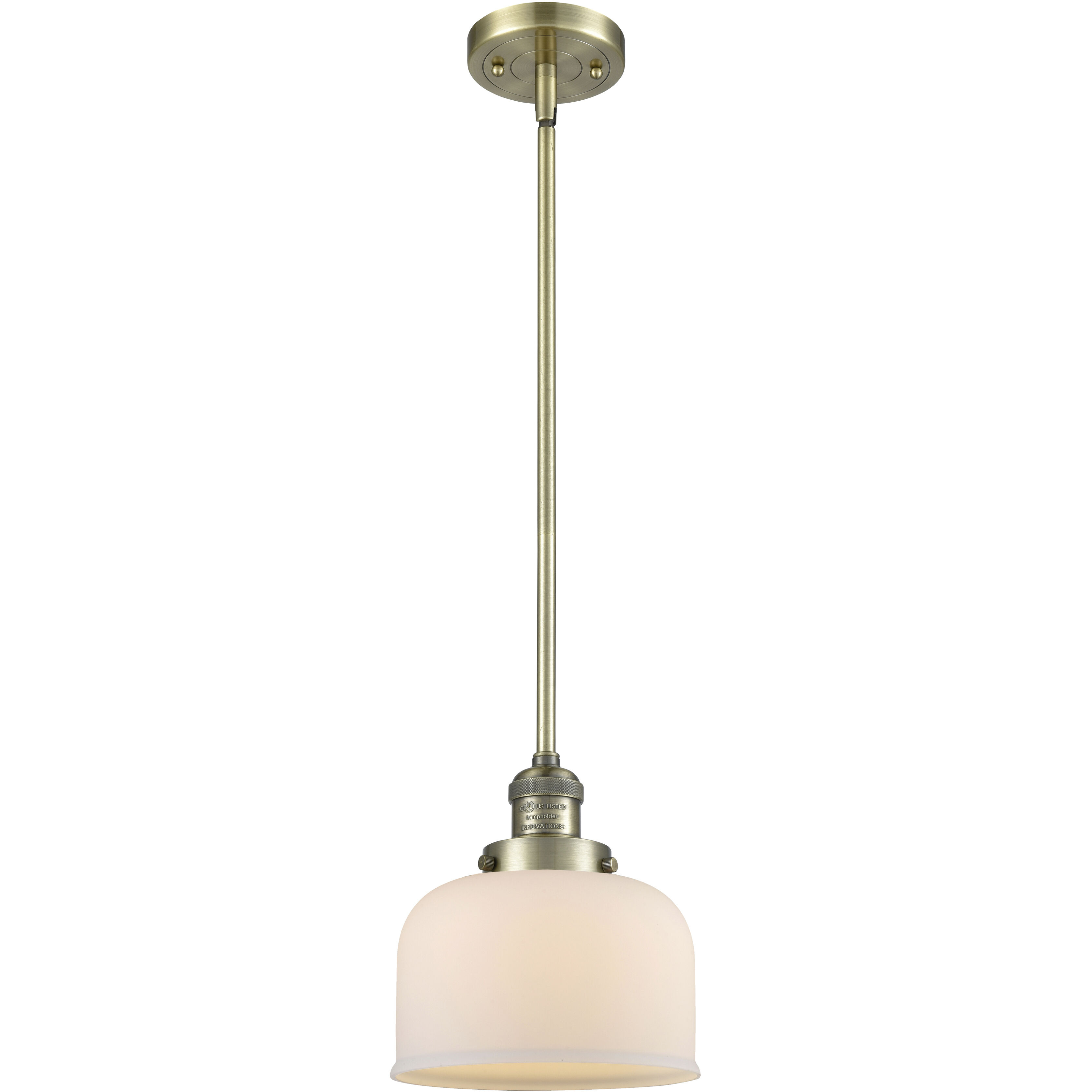 Franklin Restoration Bell 1 Light 8 inch Antique Brass Mini Pendant Ceiling Light in Incandescent, Matte White, Franklin Restoration