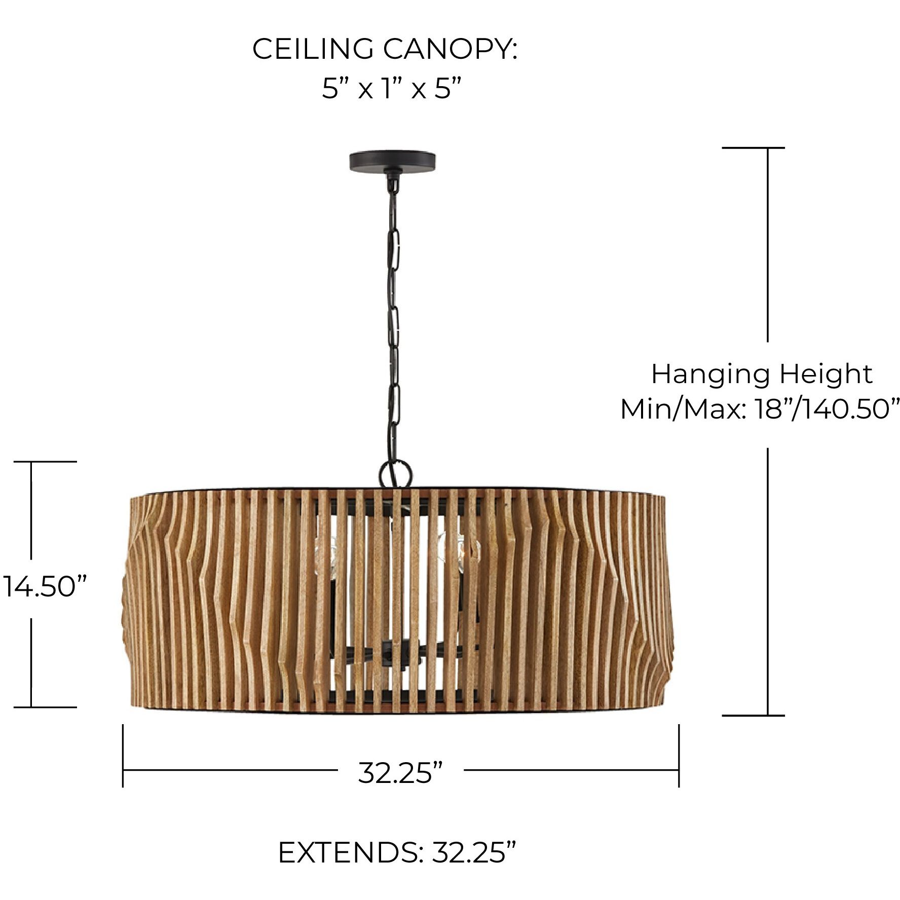 Archer 6 Light 32.25 inch Light Wood and Matte Black Pendant Ceiling Light