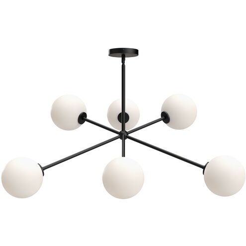 Alora Mood Cassia 6 Light 39.5 inch Matte Black Chandelier Ceiling Light in Opal Glass Shade