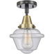Franklin Restoration Small Oxford 1 Light 7.5 inch Black Antique Brass Flush Mount Ceiling Light in Seedy Glass