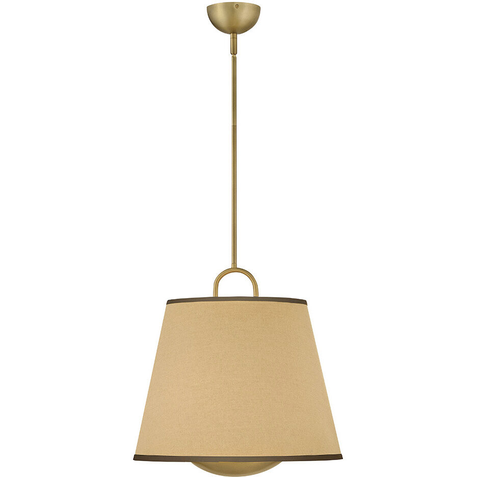 Sonia 3 Light 18 inch Lacquered Brass Pendant Ceiling Light in Light Beige Fabric