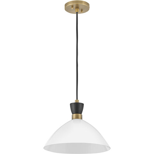Simon 1 Light 13 inch Black with Heritage Brass Pendant Ceiling Light in Cased Opal