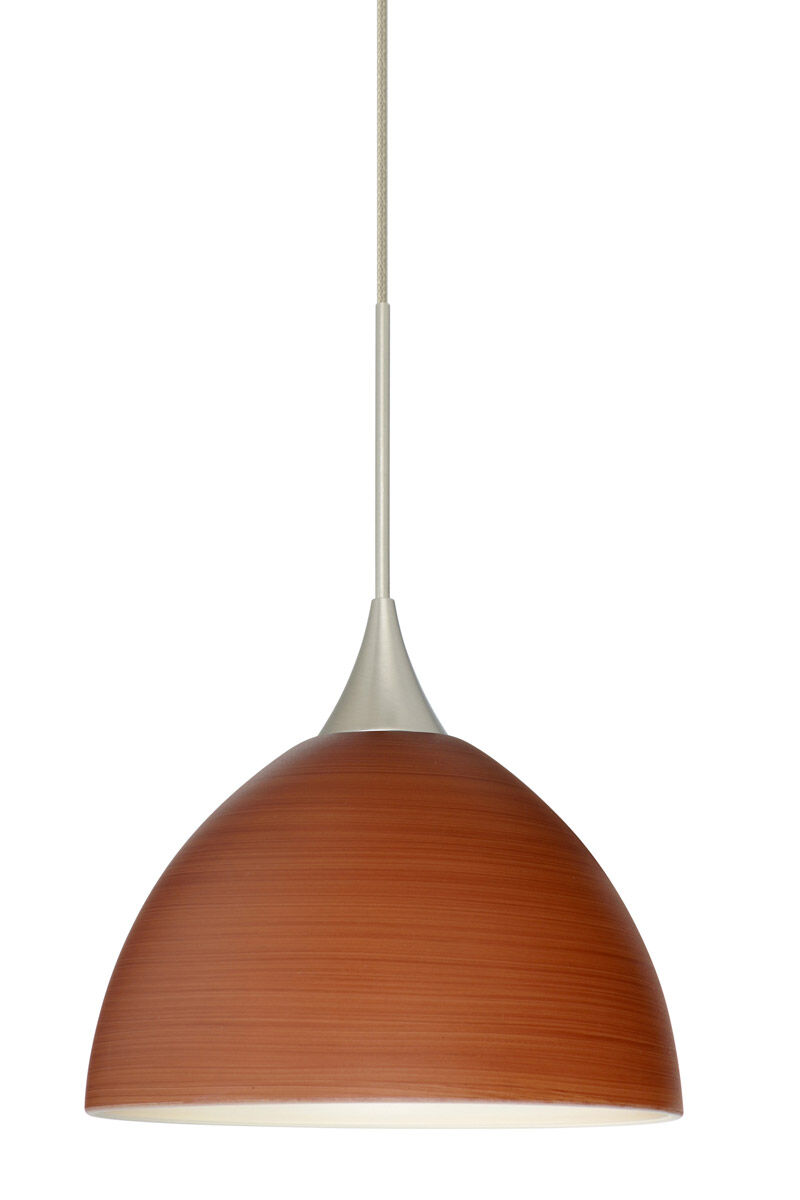 Brella 1 Light Satin Nickel Pendant Ceiling Light in Cherry Glass, Halogen