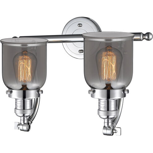 Franklin Restoration Small Bell 2 Light 18 inch Polished Chrome Bath Vanity Light Wall Light in Plated Smoke Glass, Franklin Restoration