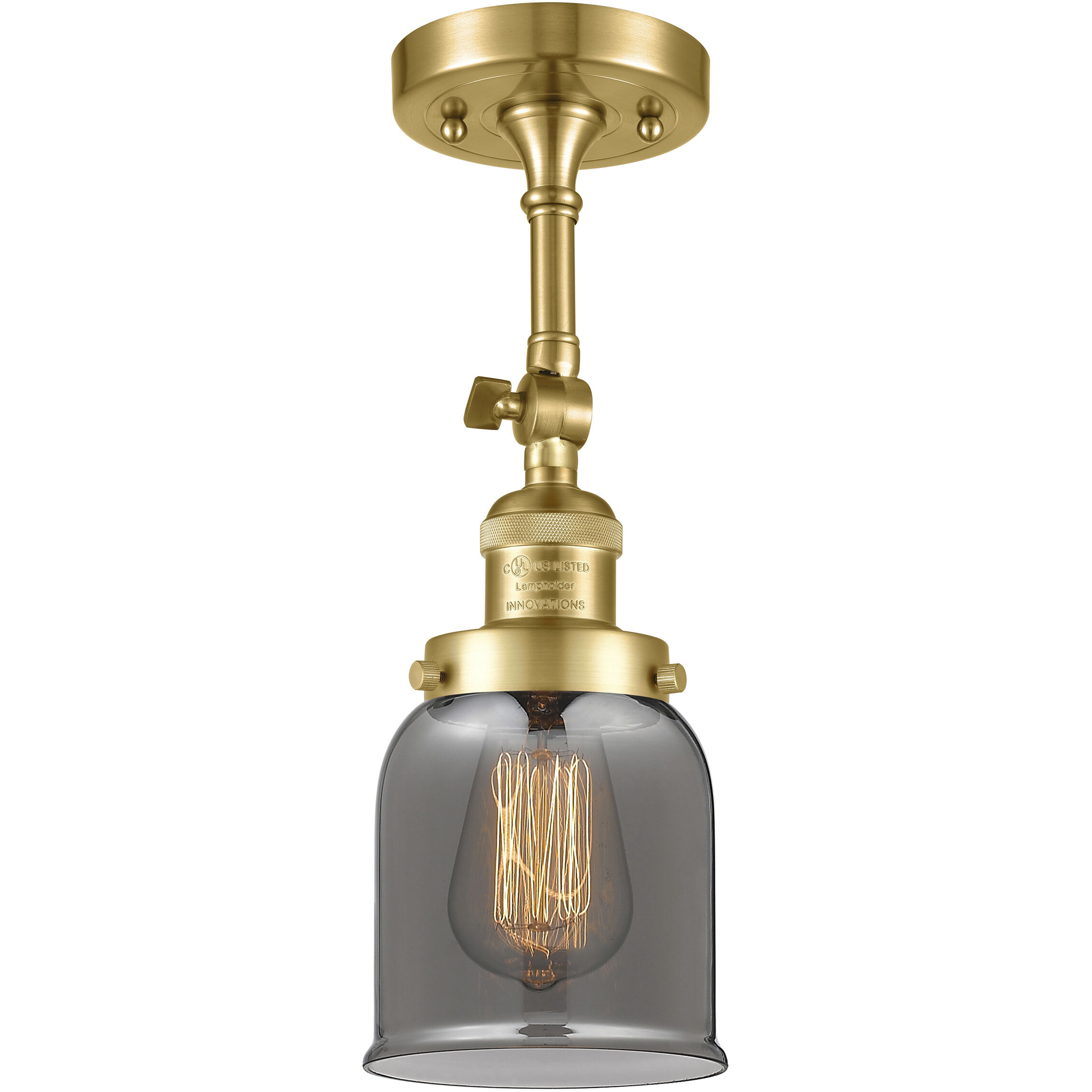 Franklin Restoration Small Bell LED 5 inch Satin Gold Semi-Flush Mount Ceiling Light in Plated Smoke Glass, Franklin Restoration