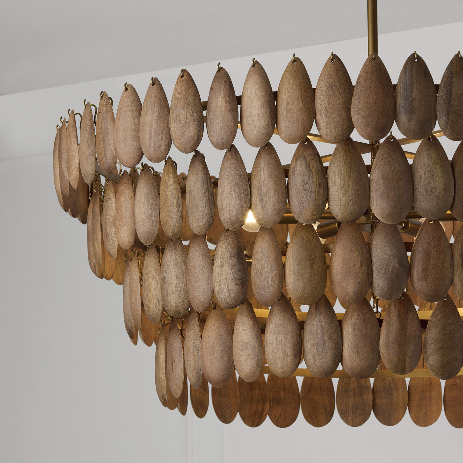 Ravi 6 Light 36.5 inch Light Wood and Patinaed Brass Pendant Ceiling Light