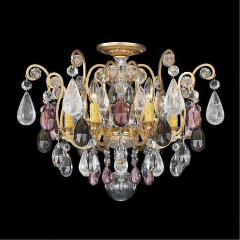 Renaissance Rock Crystal 6 Light 20 inch Heirloom Bronze Semi-Flush Mount Ceiling Light in Rock Olivine and Smoke