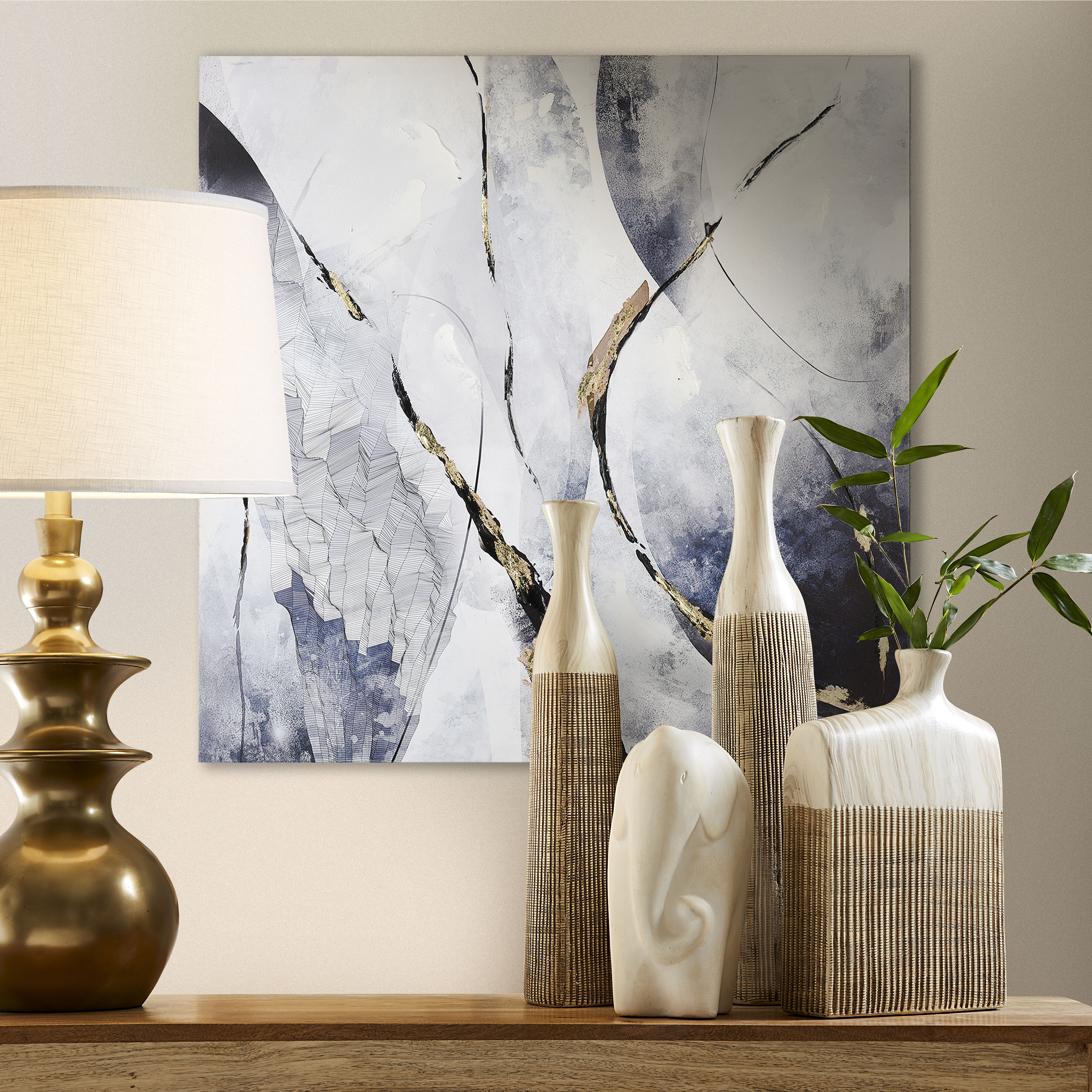 Strength White with Navy Framed Wall Art