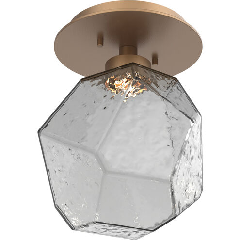 Gem LED Novel Brass Sconce/Flush Mount Ceiling Light in 2700K LED, Smoke Blown Glass