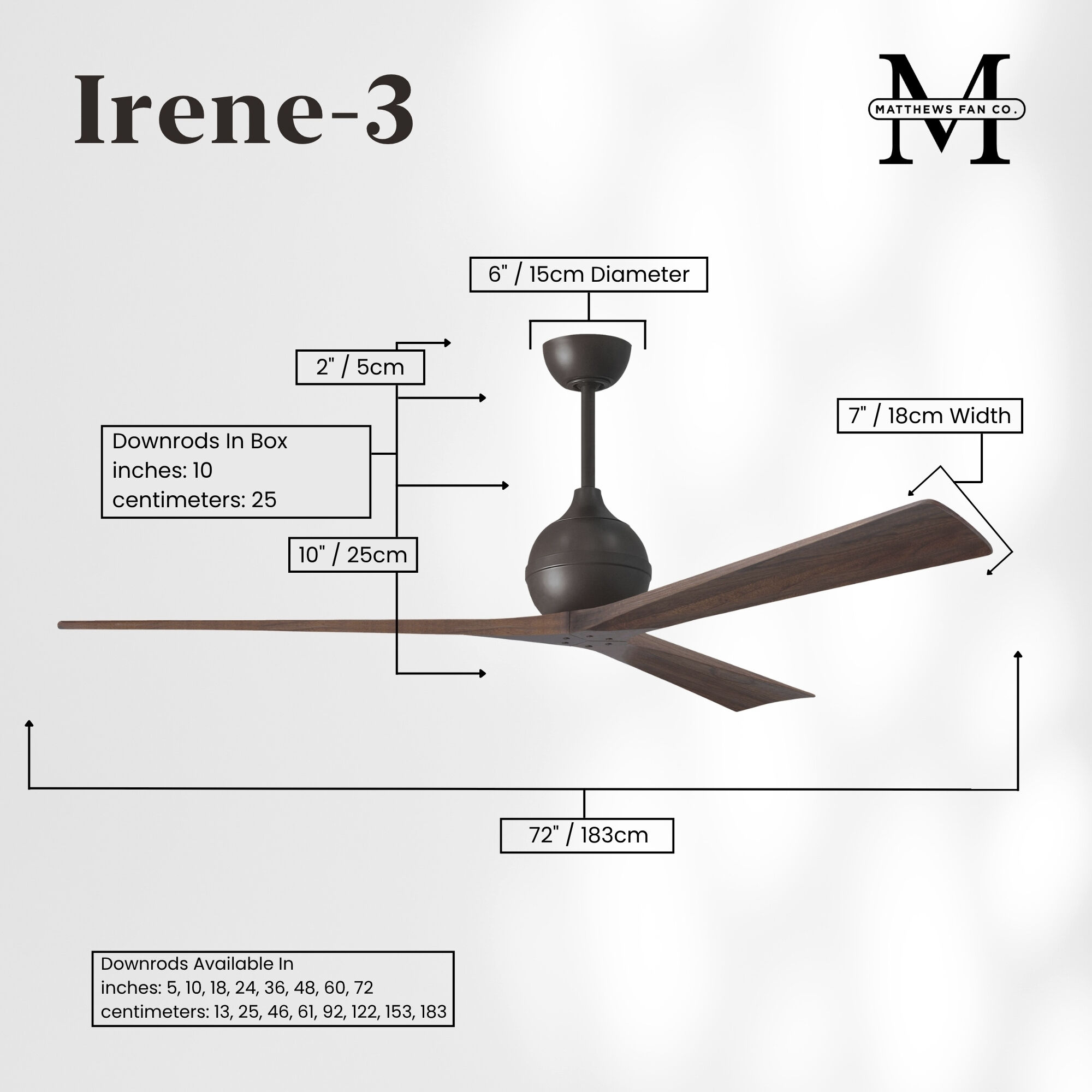 Atlas Irene-3 72 inch Textured Bronze with Walnut Tone Blades Paddle Fan