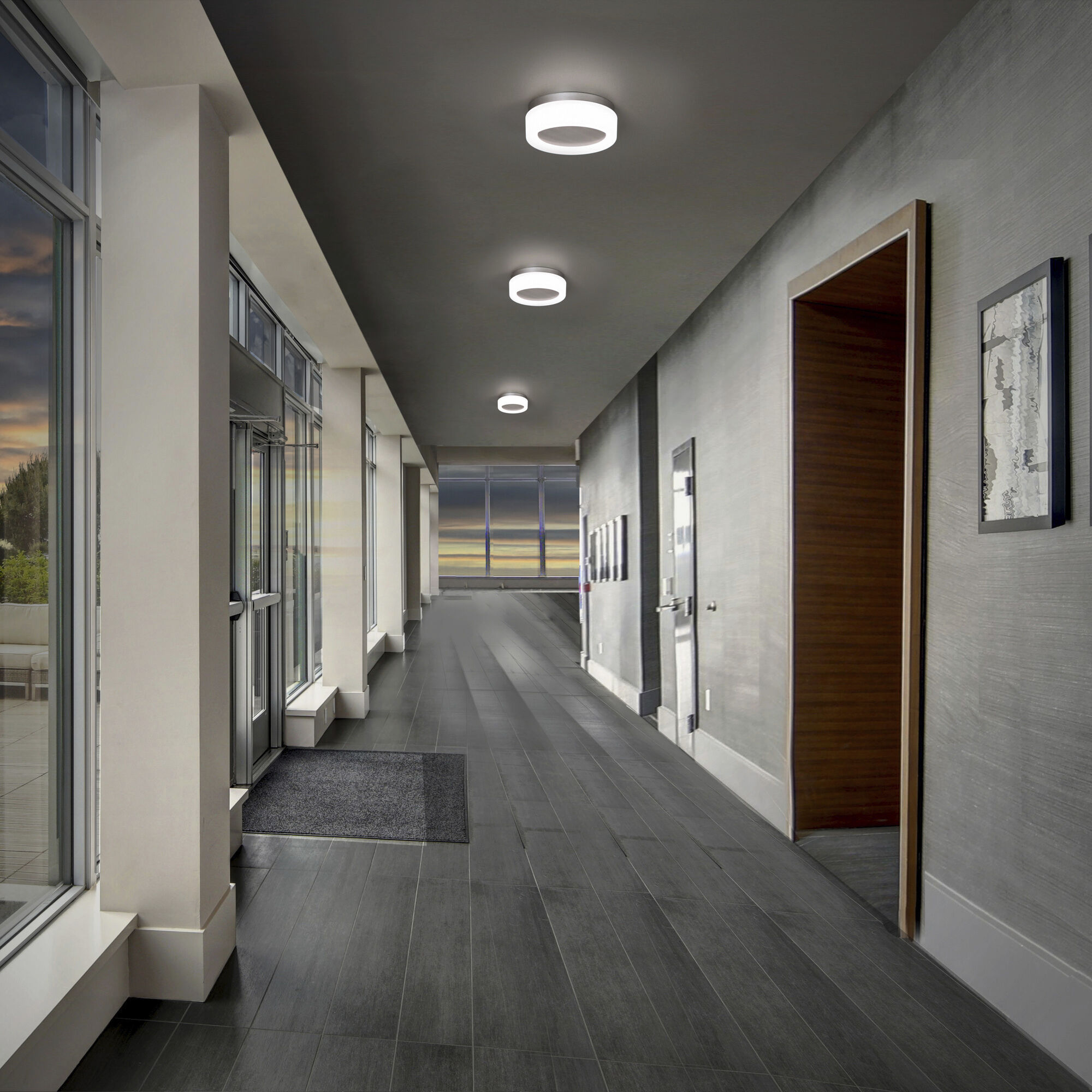 Bonham LED 8 inch Brushed Nickel Flush Mount Ceiling Light in 3500K, dweLED