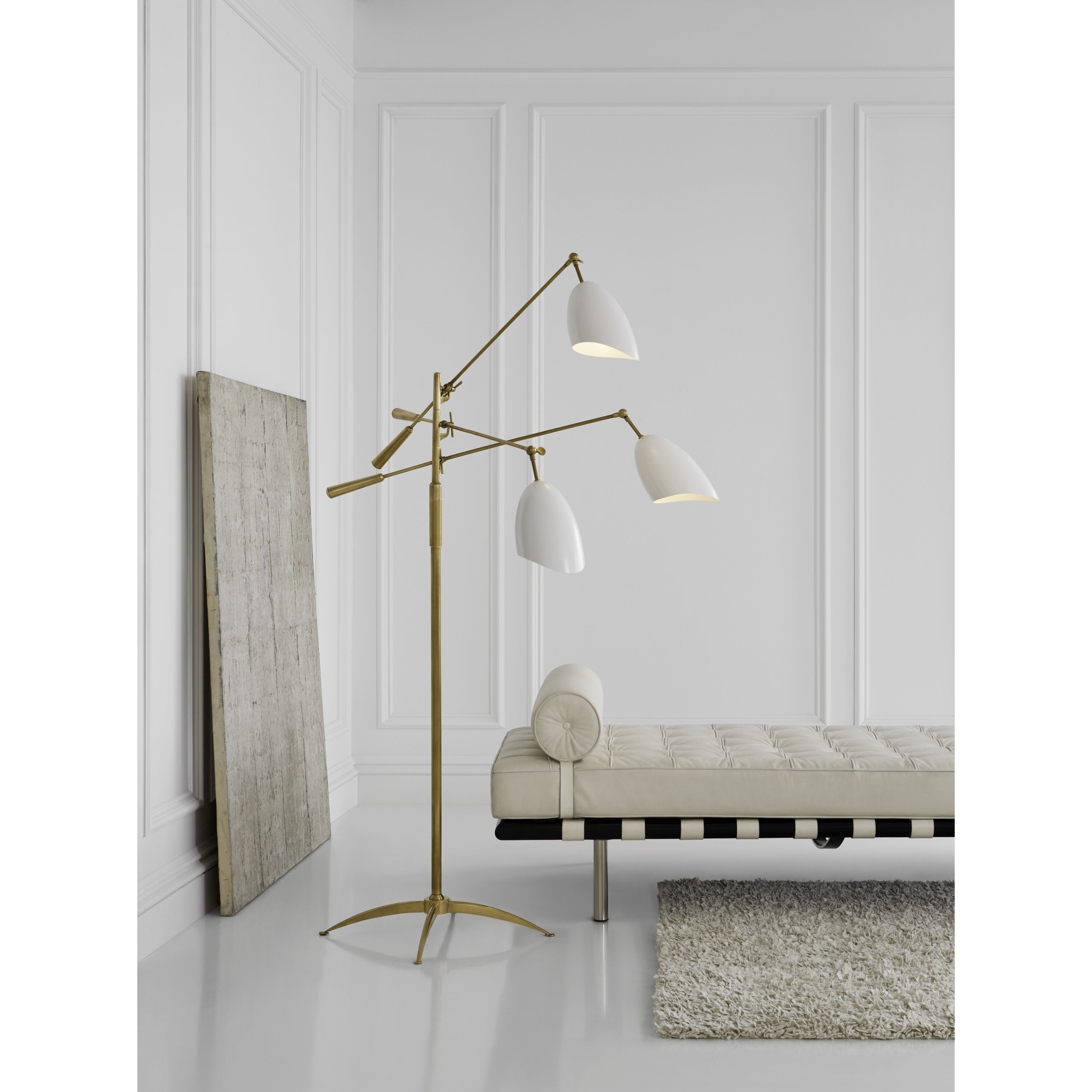 AERIN Sommerard 60 inch 60.00 watt Hand-Rubbed Antique Brass and White Triple Arm Floor Lamp Portable Light