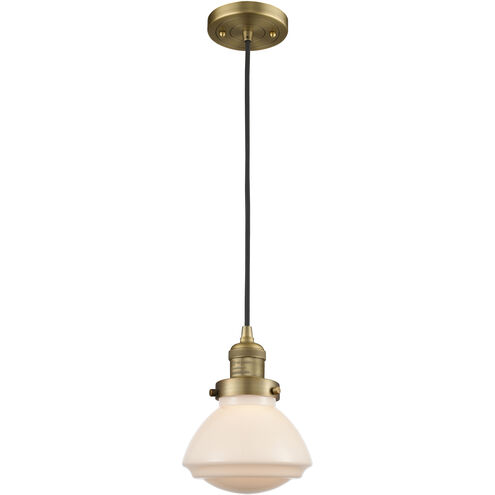Franklin Restoration Olean 1 Light 6.75 inch Brushed Brass Mini Pendant Ceiling Light in Incandescent, Matte White, Franklin Restoration
