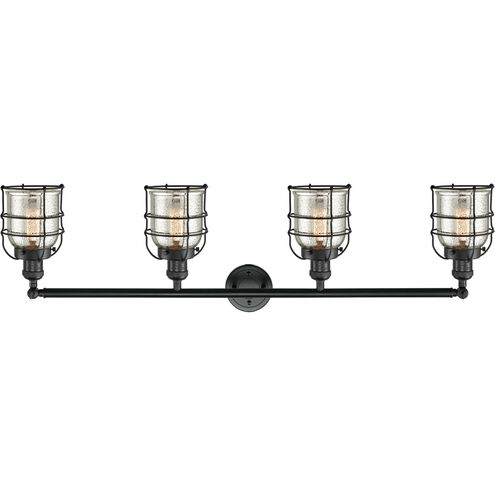 Franklin Restoration Small Bell Cage LED 43 inch Matte Black Bath Vanity Light Wall Light in Silver Plated Mercury Glass, Franklin Restoration