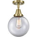 Franklin Restoration Beacon 1 Light 8 inch Antique Brass Flush Mount Ceiling Light in Clear Glass