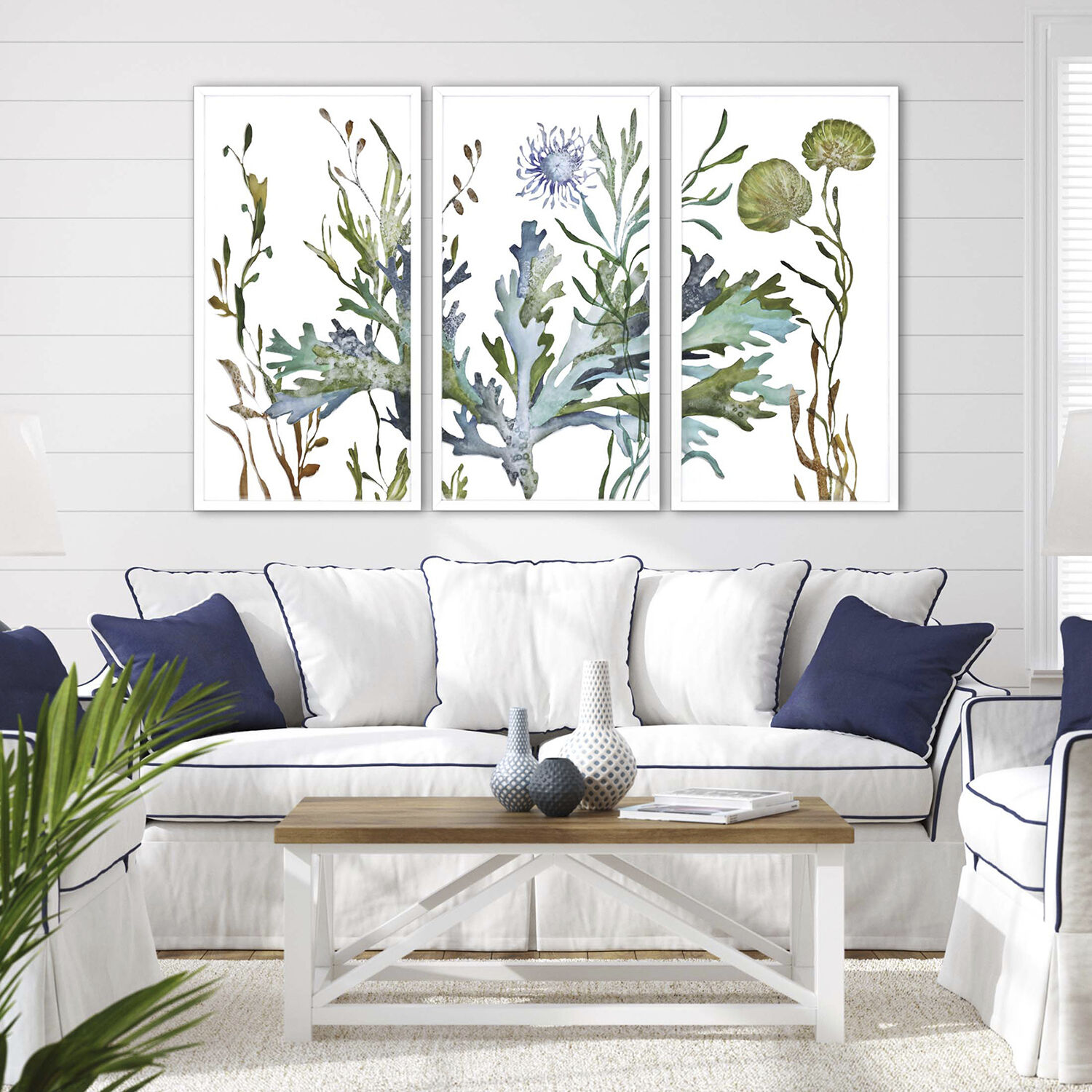 Underwater Living Blue and White and Turquoise and Green Framed Art, The Studio