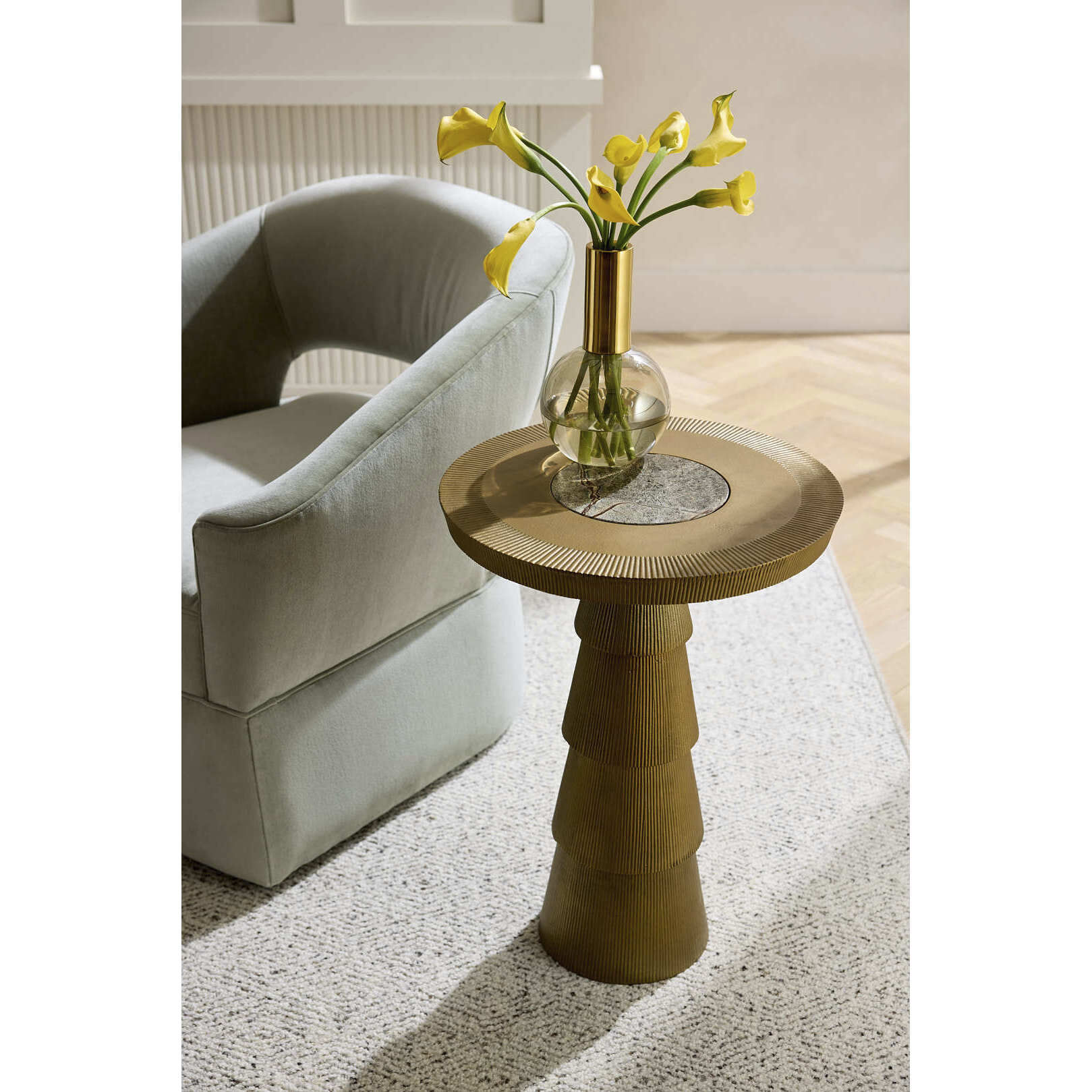 Mathis 18 inch Antique Brass and Natural Jungle End Table