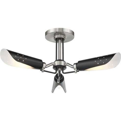 Turbine 3 Light 22 inch Coal With Brushed Nickel Semi Flush Ceiling Light