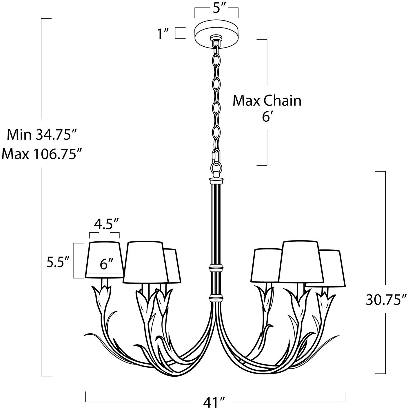 River Reed 6 Light 41 inch Gold Chandelier Ceiling Light, Small