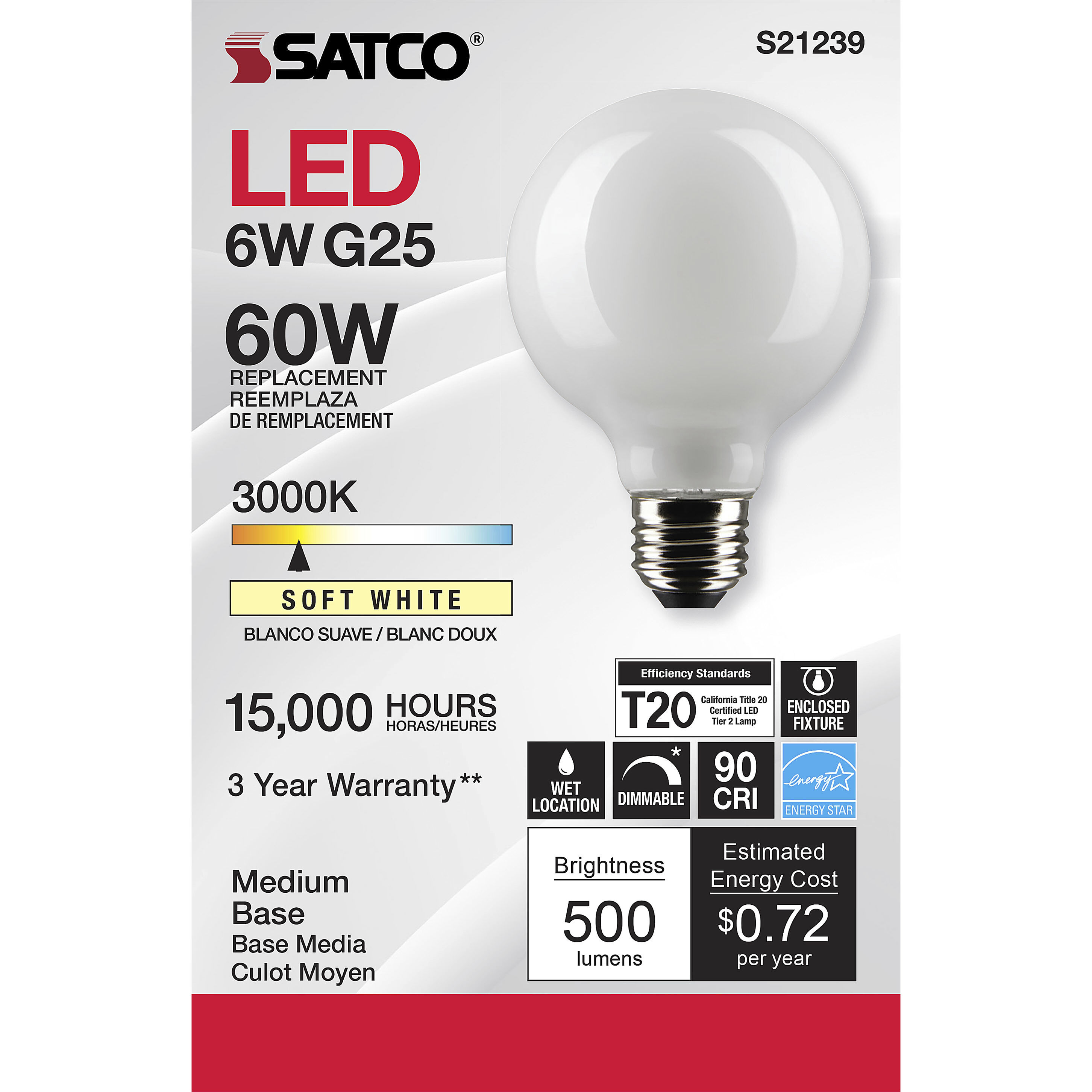 Lumos LED Medium Medium 6.00 watt 3000K LED Filament