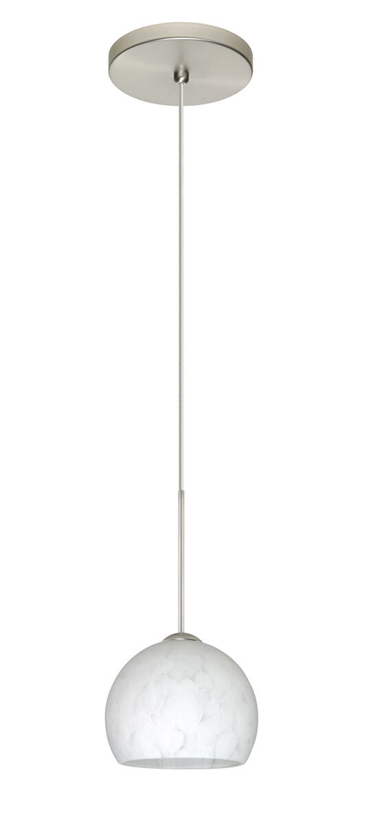 Palla 1 Light Satin Nickel Pendant Ceiling Light in Carrera Glass, Halogen