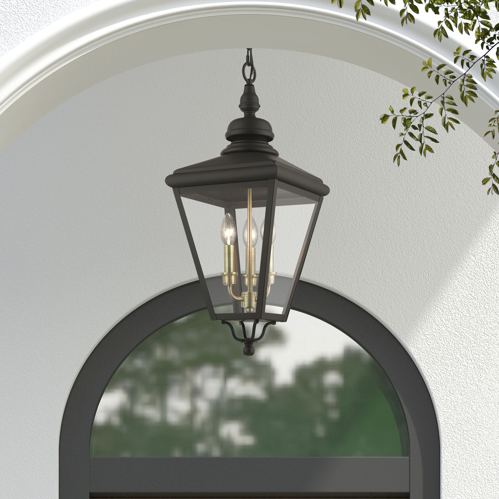 Adams 3 Light 10.63 inch Bronze with Antique Brass Finish Cluster Outdoor Large Pendant Lantern Ceiling Light in Bronze with Antique Brass Accent