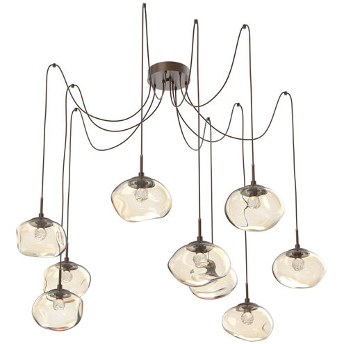 Nova LED 19 inch Burnished Bronze Swag Multi-Pendant Ceiling Light in 3000K LED, Floret Inner - Amber Outer