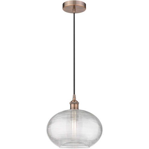 Edison Ithaca 1 Light 12 inch Antique Copper Cord Hung Mini Pendant Ceiling Light
