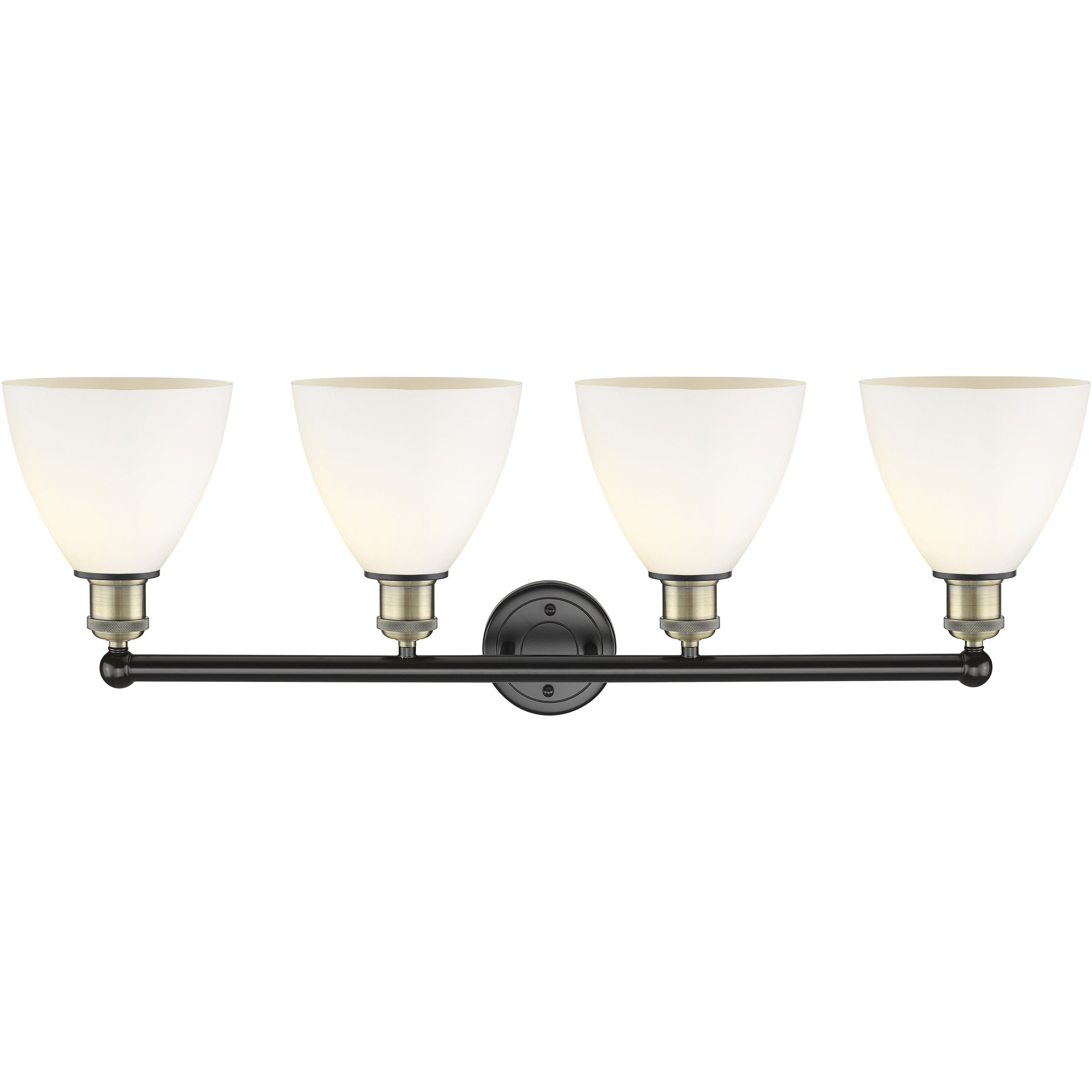 Bristol Glass 4 Light 34.5 inch Black Antique Brass Bath Vanity Light Wall Light in Matte White