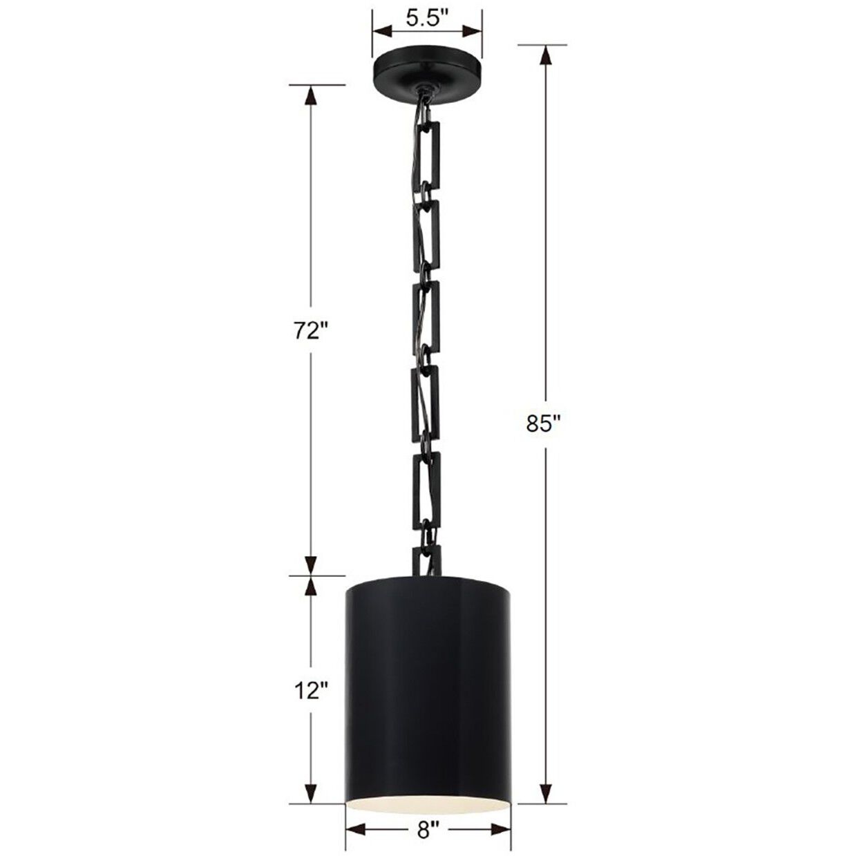 Alston 1 Light 8 inch Matte Black and White Mini Pendant Ceiling Light in Matte Black with White